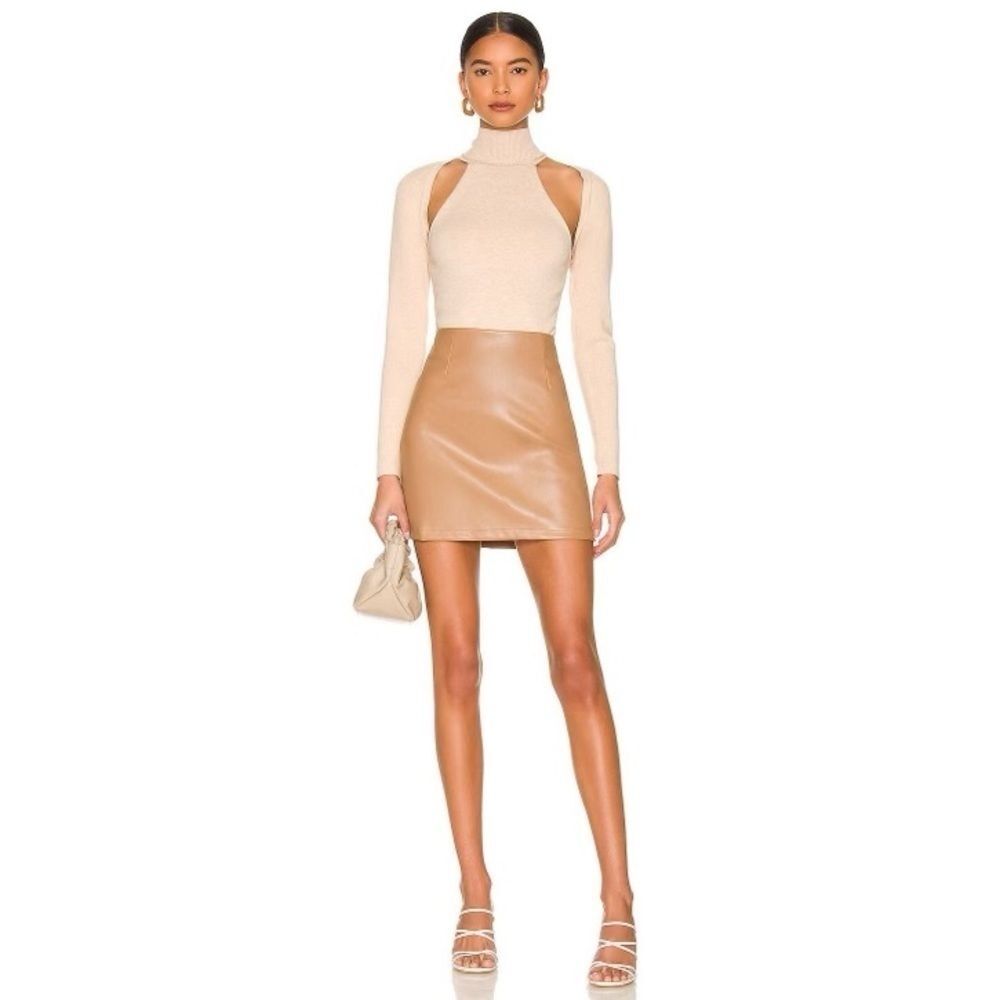 LBLC The Label • Abby Vegan Leather Mini Skirt in Cognac